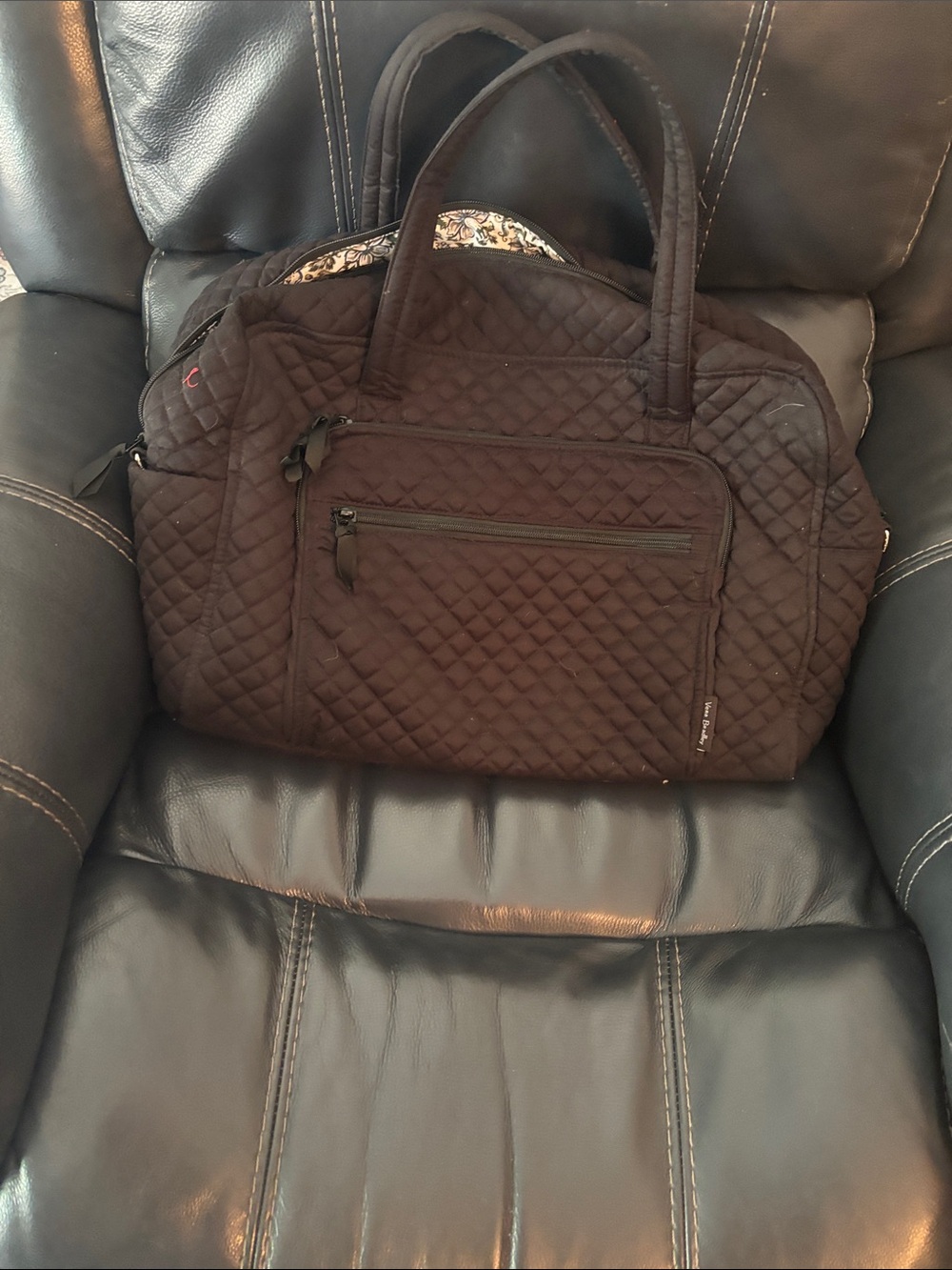 Vera Bradley Quilted black Tote with Front Zip Pocket